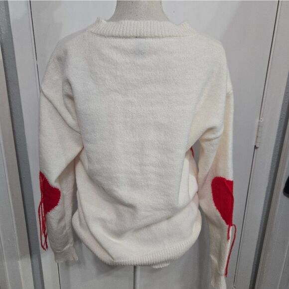 Romwe Heart Pattern Fringe Trim Drop Shoulder Sweater Sz Small - Picture 9 of 13